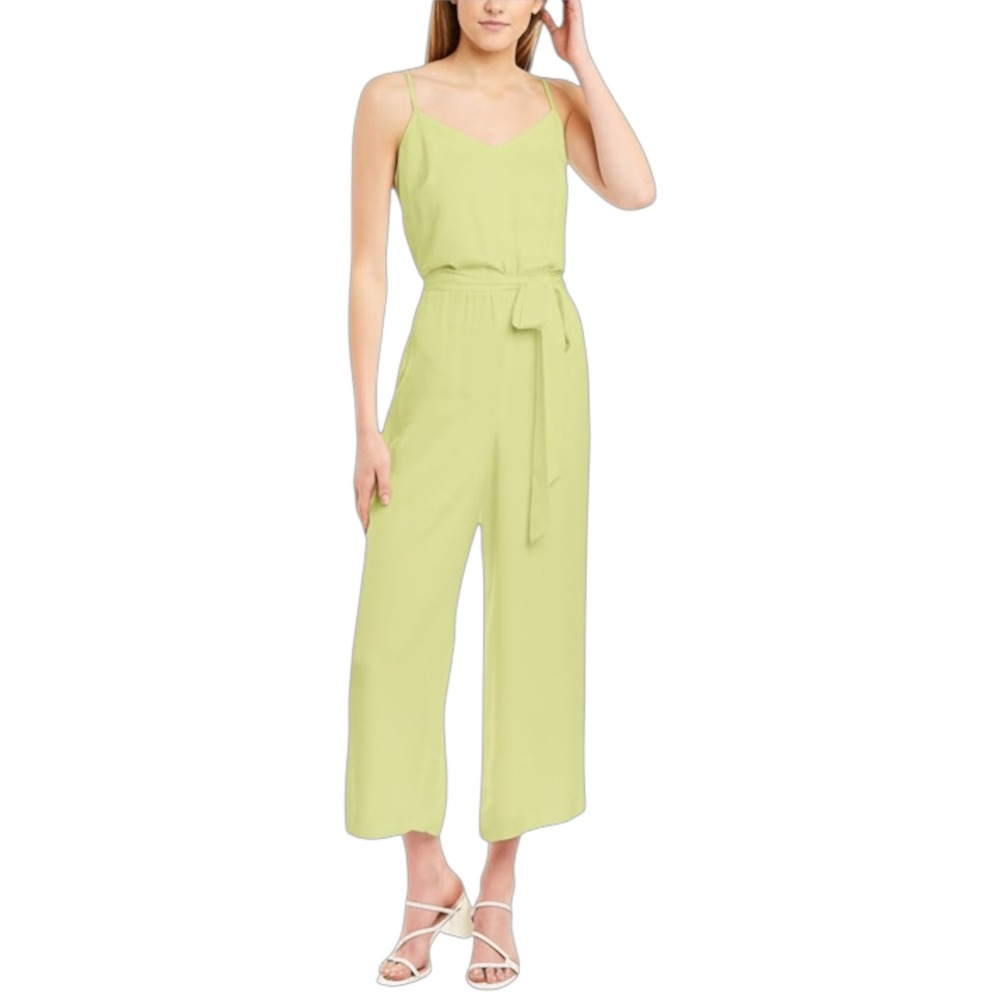 Bailey 44 Juiced Satin Tie Waist Jumpsuit Women Size 2 Yellow Green